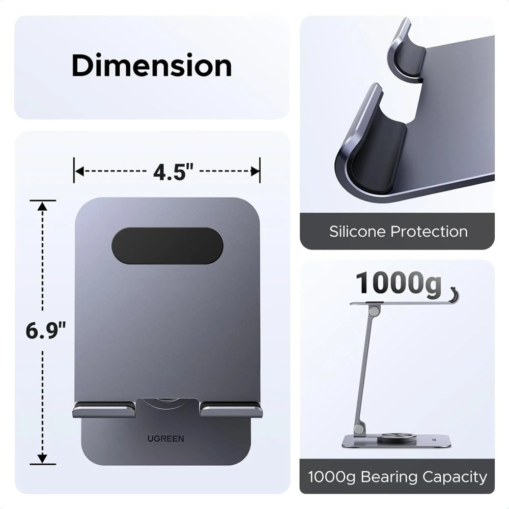Soporte Ugreen para Tablet Multiangulo con Rotacion Horizontal 360° Diseño Plegable Portatil Material Metalico 45860