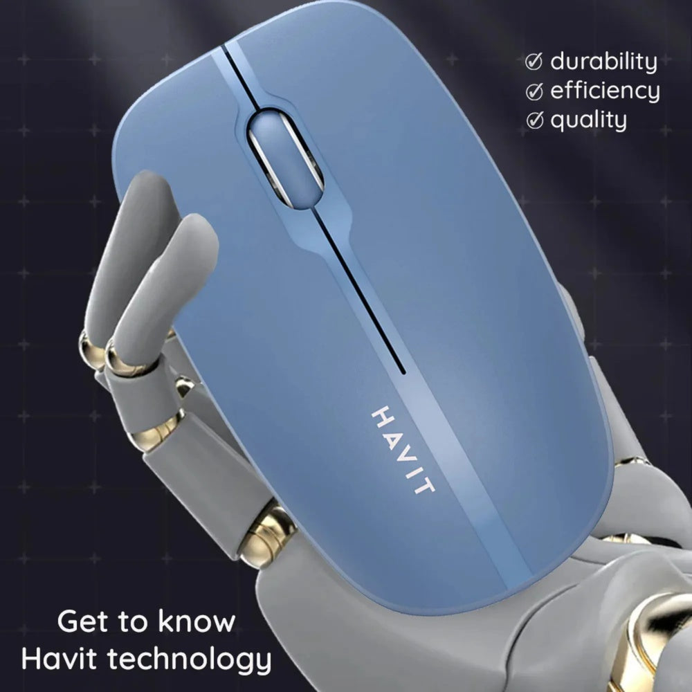 Mouse Havit Inalambrico Conexion Dual 2.4GHz y BT v5.2 Alcance 10m 1600DPI color Azul MS53WB-BL