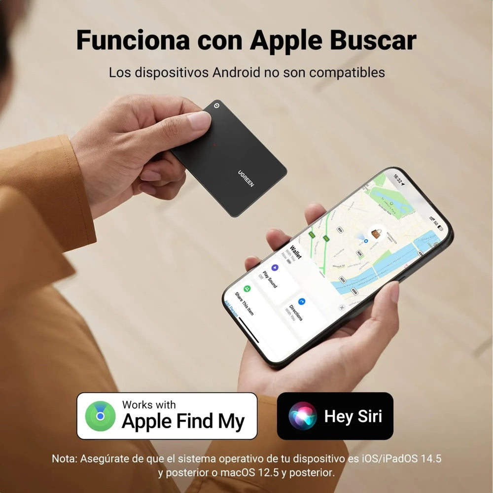Buscador Localizador Ugreen Fine Track iOS Certificacion Apple FindMy Ultra Fino 1.7mm Alarma Potente 80dB IP68 45298