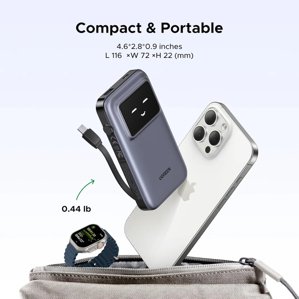 Power Bank Ugreen 10.000mAh 30W Robot Pantalla Digital 2xUSB-C 1xUSB-A Soporta SCP QC3.0 PD3.0 color Gris 35603B