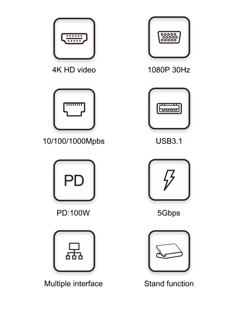 Hub USB-C Havit  7en1 con Puertos Ethernet VGA HDMI USB-C 3x USB-A 3.1 HB4001
