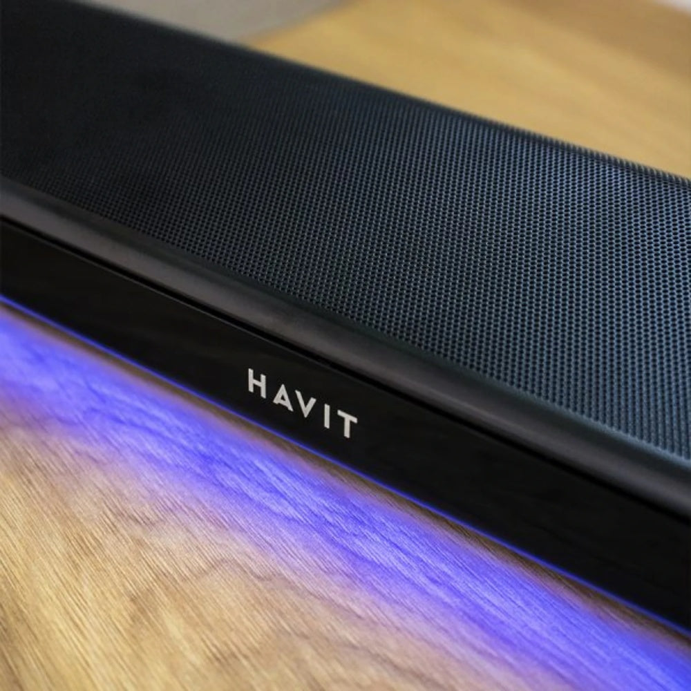 Barra de Sonido Havit RGB 10W RMS 5Wx2 Conexion Dual USB-C y BT v5.0 Autonomia 7horas Alcance 10m SK770BT