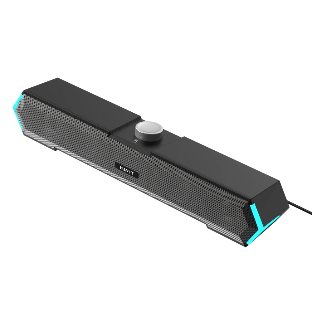 Barra de Sonido Gamer Havit RGB Drivers 52mm Conexion AUX 3.5mm Multiplataforma Potencia 3Wx2 Cable 1.2m M19