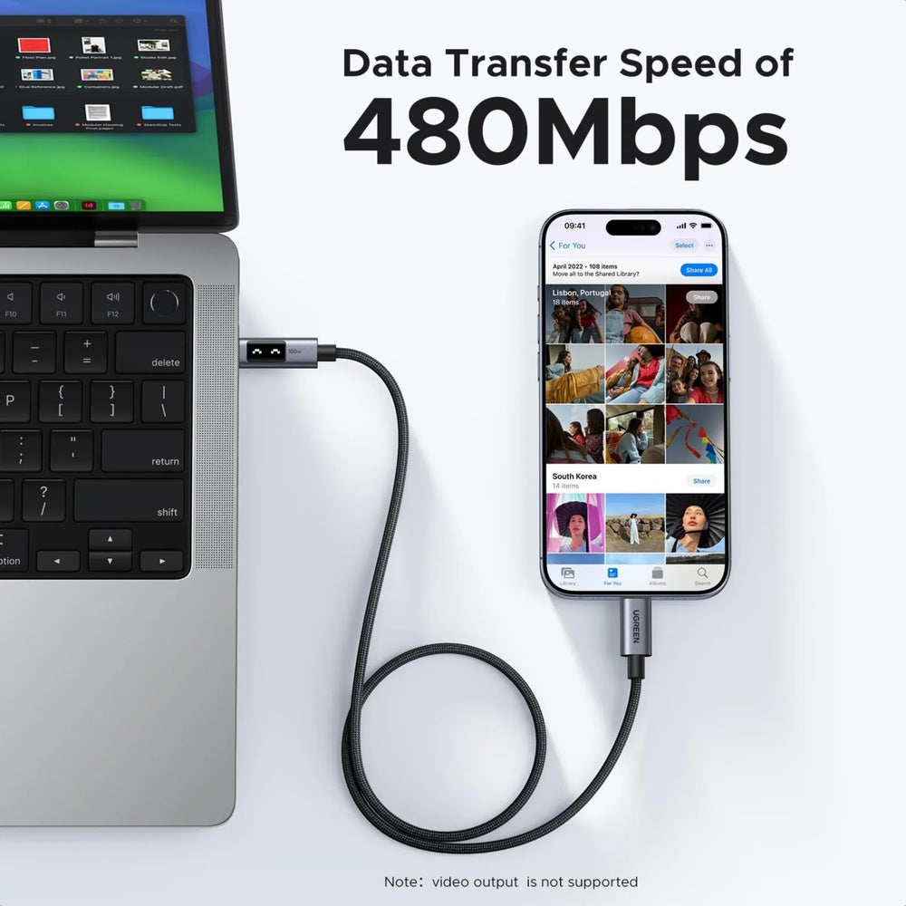 Cable de Carga Ugreen Robot USB-C a USB-C 100W Longitud 1m Pantalla LED con Expresion 35501