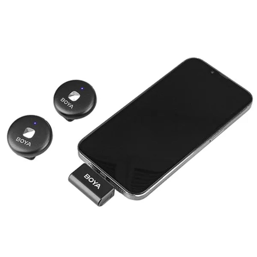 Microfono Inalambrico Boya Doble Canal Audio HD 48KHz con NC Activo Bateria 5Horas Alcance 50m Puerto Lightning Omic-D