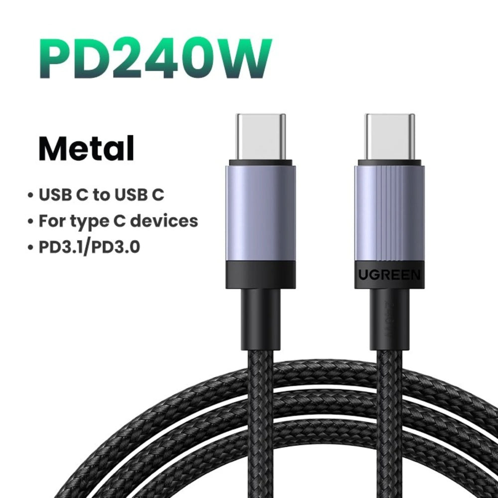 Cable Ugreen USB-C a USB-C PD3.1 240W 48V 5A Transferencia de Datos Longitud 1m Chip Smart E-Marker Regula Energia 65907