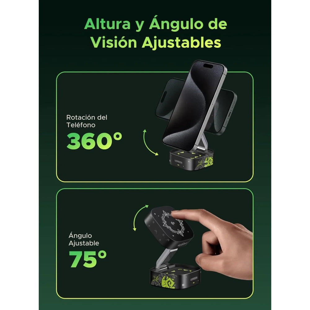 Cargador Ugreen 2en1 Genshin Impact 15W Plegable Portatil Elegante Proteccion Inteligente para Bateria 35316GI