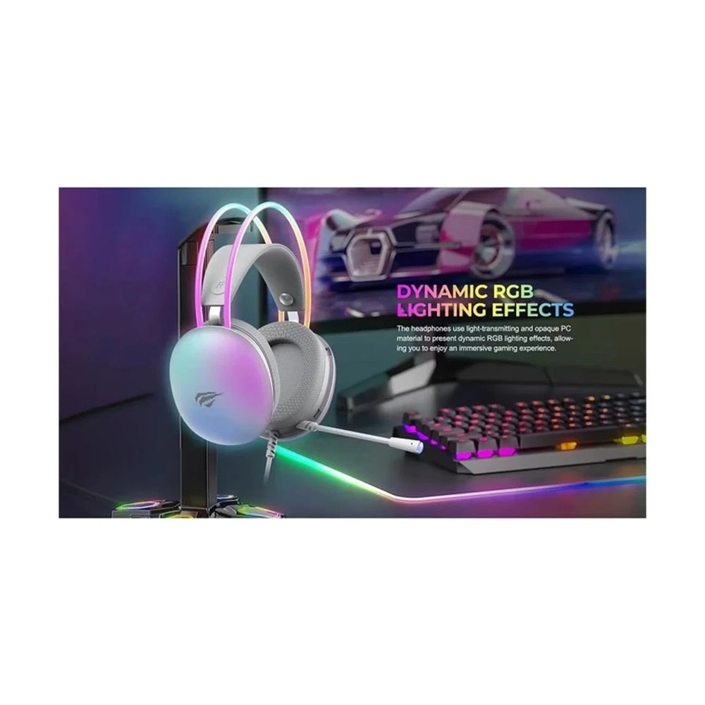 Audifono Gamer Havit RGB Conexion Doble Mini Jack+USB Microfono Omnidireccional Cable 2.1m Drivers 50mm H2037d-WH