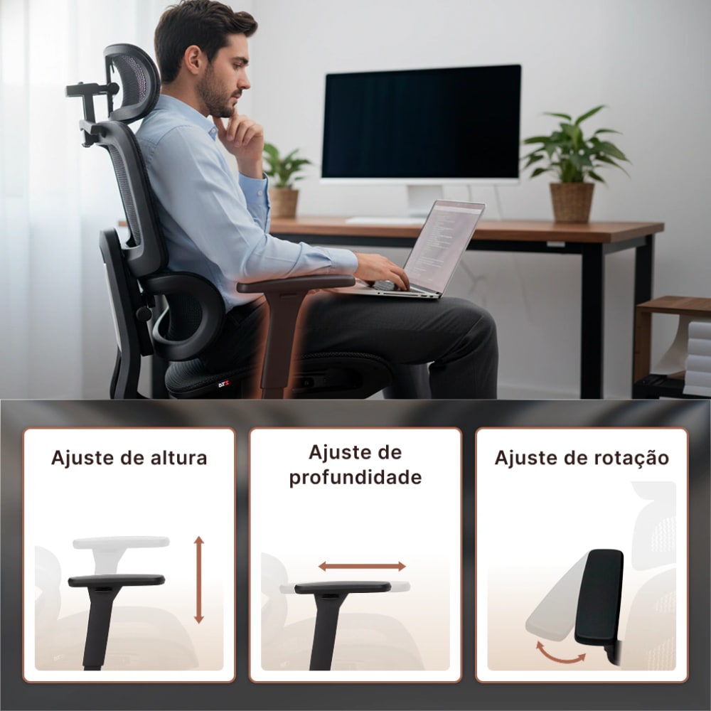 Silla de Oficina DT3 Transpirable con Forro Vidartex Mesh, Soporte Lumbar, Reposa Cabezas 2D, Brazo 1D con Ajuste de Altura, 