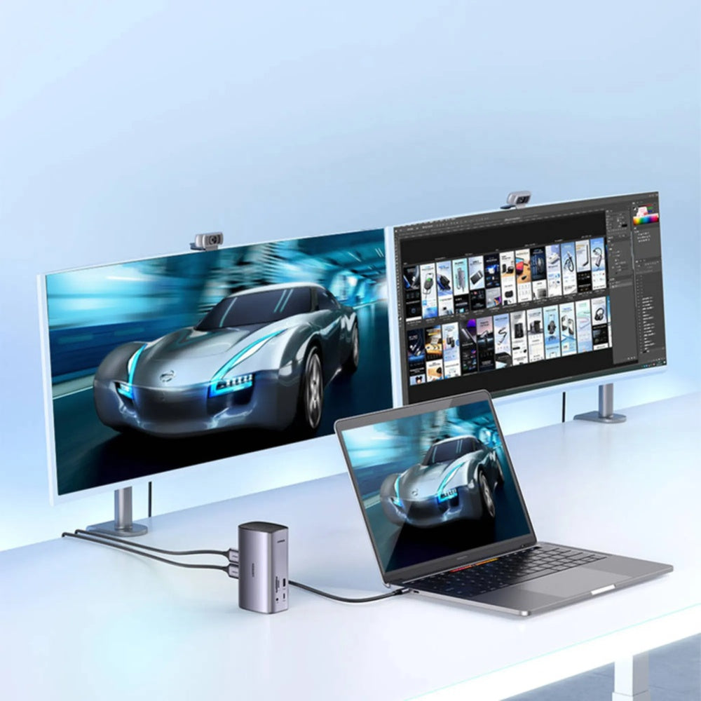 Hub Ugreen Multipuertos 12en1 Conexion USB-C Expande 3 o 4 Monitores WIN MAC PD 100W Transferencia 10Gbps Aluminio 90325