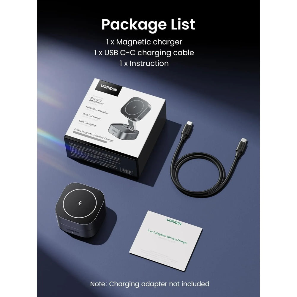Cargador Ugreen 2en1 Inalambrico 15W para Celular y 5W para Auricular Compacto y Plegable 35278