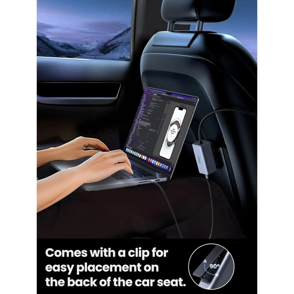 Cargador Ugreen de Vehiculo 150W 4 Puertos de Carga Inteligente 3xUSB-C 1xUSB-A Cable Integrado 1m 35571