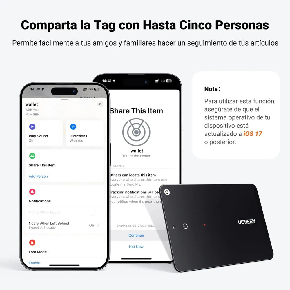 Buscador Localizador Ugreen Fine Track iOS Certificacion Apple FindMy Ultra Fino 1.7mm Alarma Potente 80dB IP68 45298