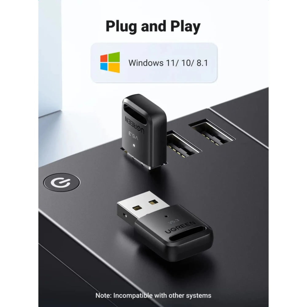 Adaptador Ugreen USB-A a Bluetooth v5.3 BR+EDR BLE Soporta 7 Dispositivos en Simultaneo Indicador LED 90225
