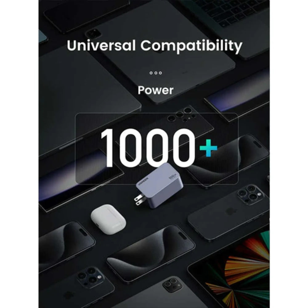 Cargador Ugreen Nexode Pro 100W GaN Carga Simultaneo 3 Equipos 2xUSB-C 1xUSB-A Proteccion Thermalguard 25873