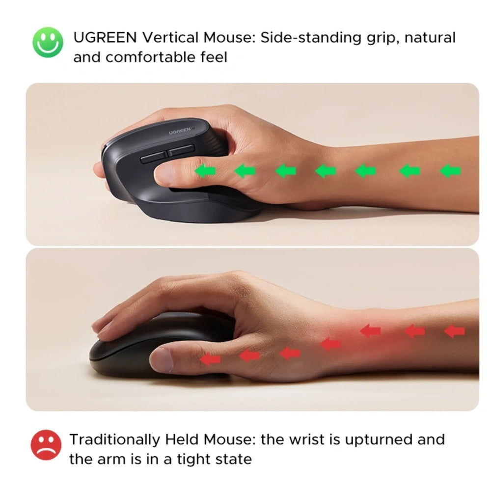 Mouse Ugreen Ergonomico Vertical Inalambrico 2.4GHz Alta Precision Botones Multifuncion 4000DPI color Rosado 55917