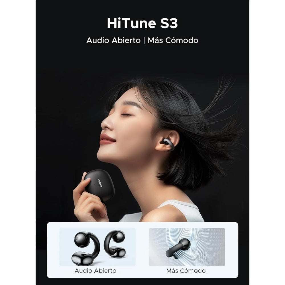 Auriculares Ugreen HiTune S3 Open-Ear BT v5.4 Carga Ultra Rapida Cancelacion de Ruido Bateria 30horas IP5X 45785