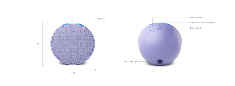 Parlante Amazon Alexa Echo Pop 1ra Gen Sonido HiFi Doble Banda 2.4 y 5.0GHz Bluetooth color Blanco Glaciar C2H4R9-WH