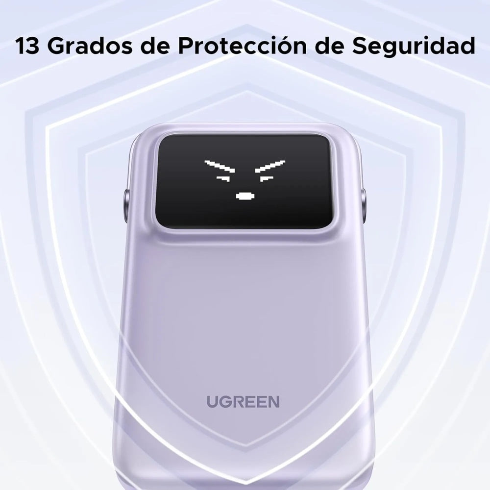 Power Bank Ugreen 10.000mAh 30W Robot Pantalla Digital 2xUSB-C 1xUSB-A Soporta SCP QC3.0 PD3.0 color Purpura 35604B