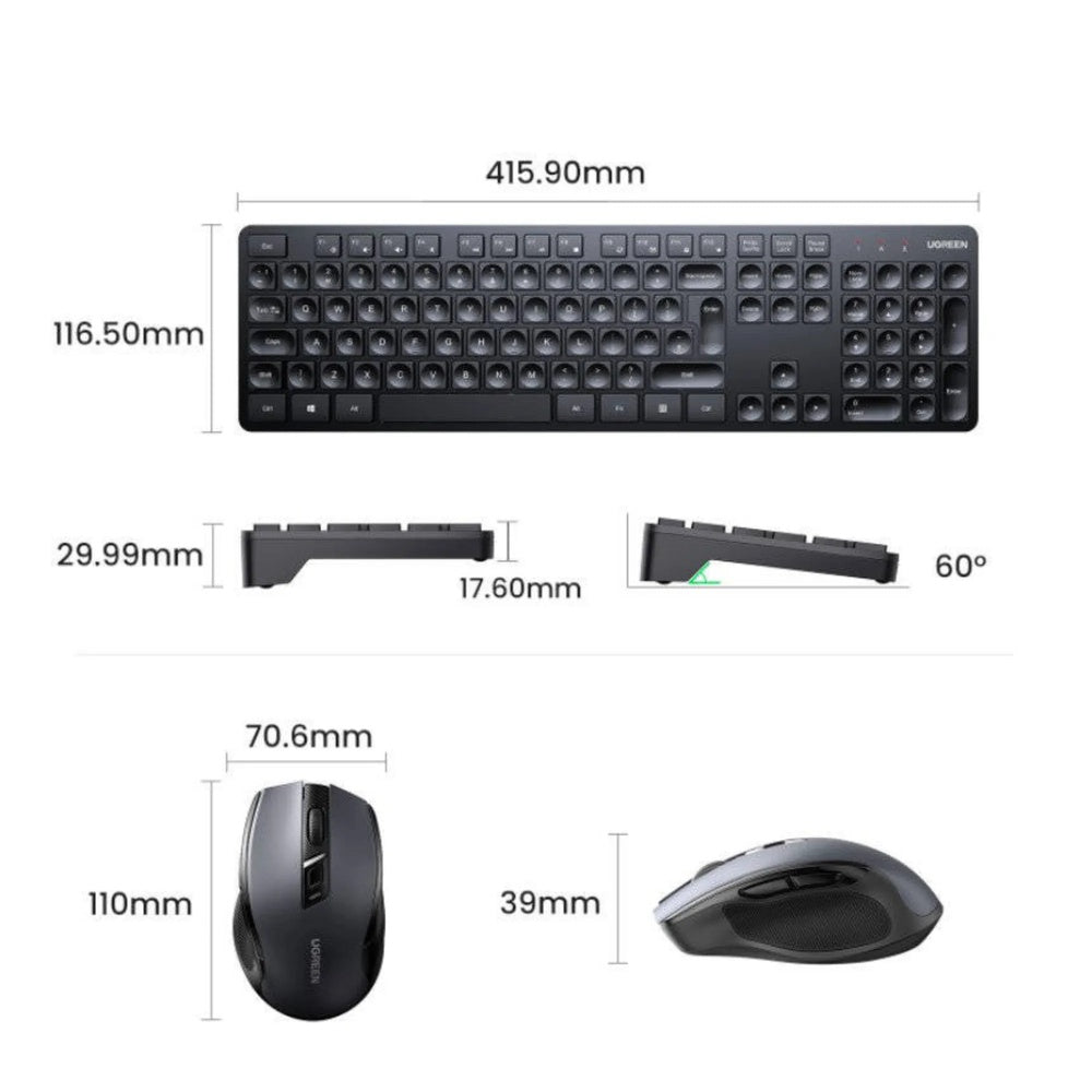 Combo Teclado+Mouse Ugreen Inalambrico Conexion 2.4GHz Alcance 10m Teclado Ergonomico Español Mouse hasta 4000DPI 45114