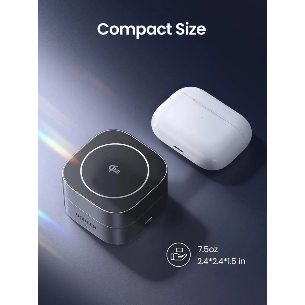 Cargador Inalambrico Ugreen Magnetico 2en1 Magflow Qi2 Magsafe Carga Simultanea + 1xUSB-C Plegable Portatil 35316
