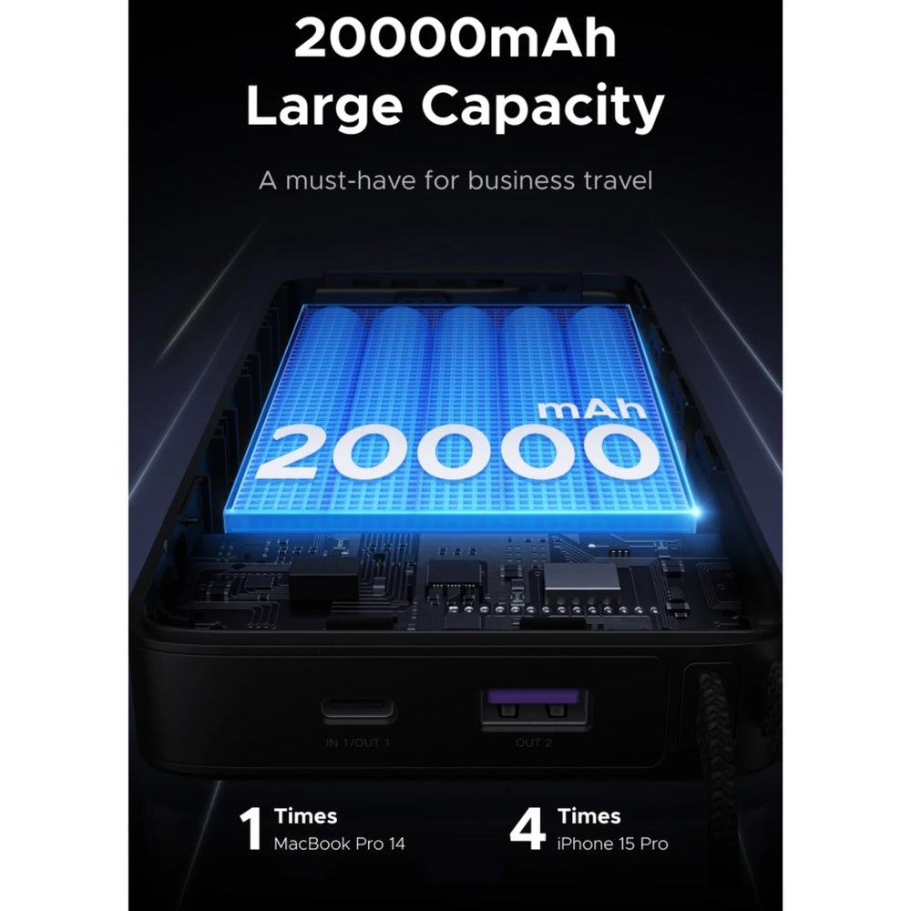 Power Bank Ugreen 20.000mAh 67W Cable USB-C 67W Puerto 1xUSB-A 1xUSB-C Pantalla LCD 85166B