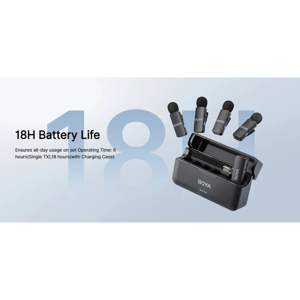 Mini Microfono Inalambrico Boya Conexion Simultanea 4Ch Cancelacion de Ruido Alcance 100m Carga hasta 18 Horas BY-V4U
