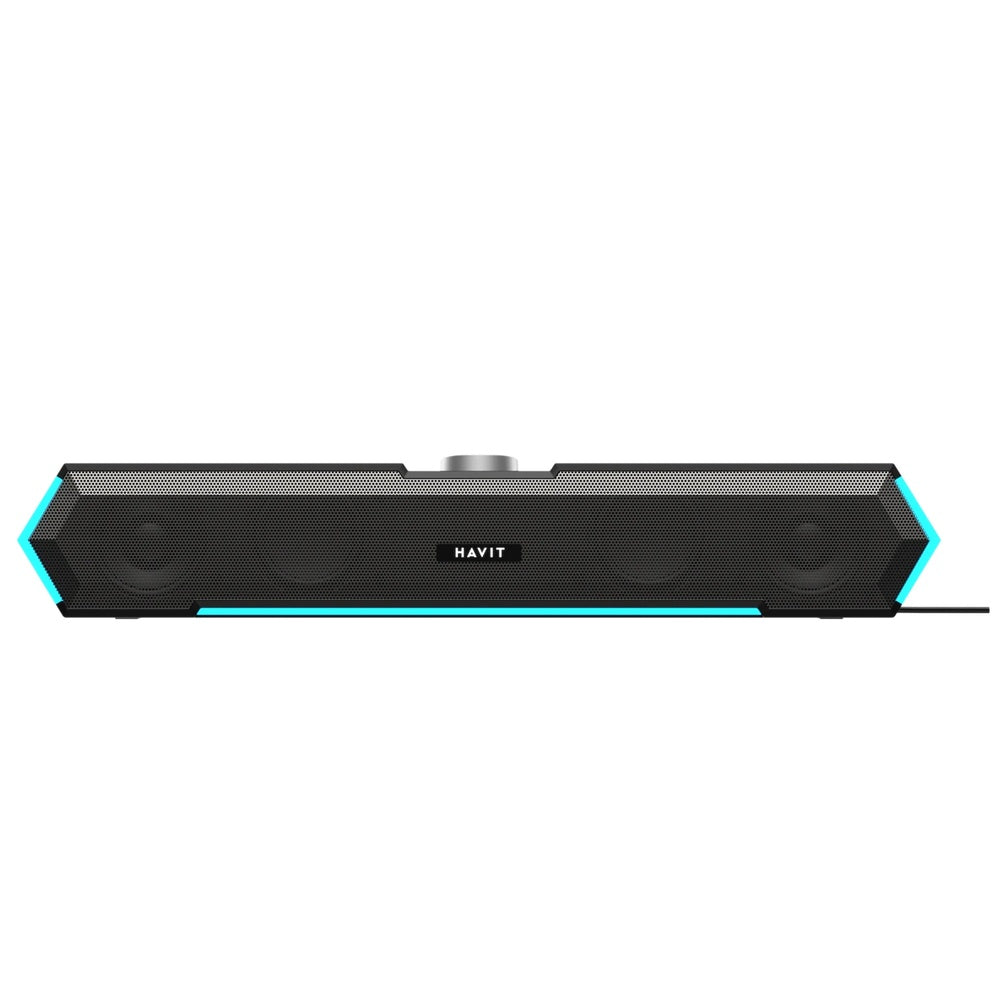 Barra de Sonido Gamer Havit RGB Drivers 52mm Conexion AUX 3.5mm Multiplataforma Potencia 3Wx2 Cable 1.2m M19