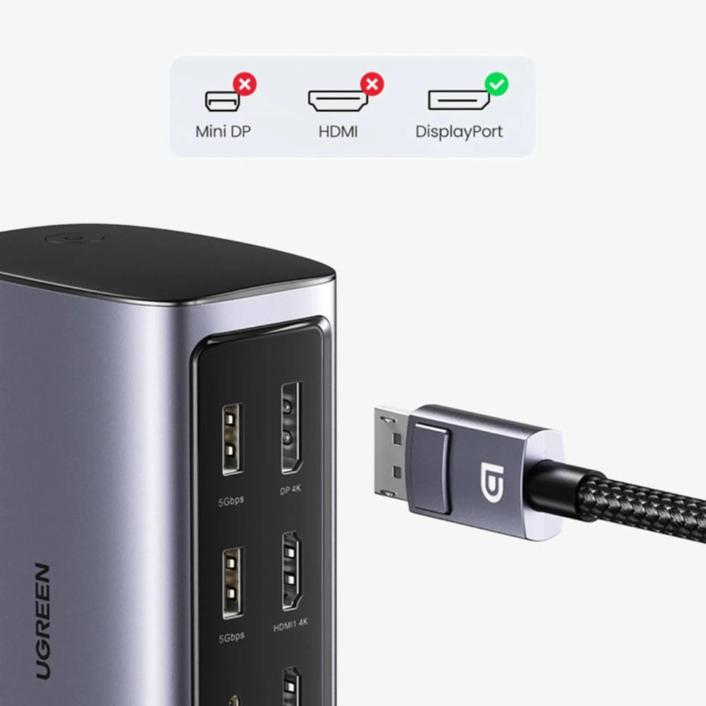 Hub Ugreen Multipuertos 12en1 Conexion USB-C Expande 3 o 4 Monitores WIN MAC PD 100W Transferencia 10Gbps Aluminio 90325