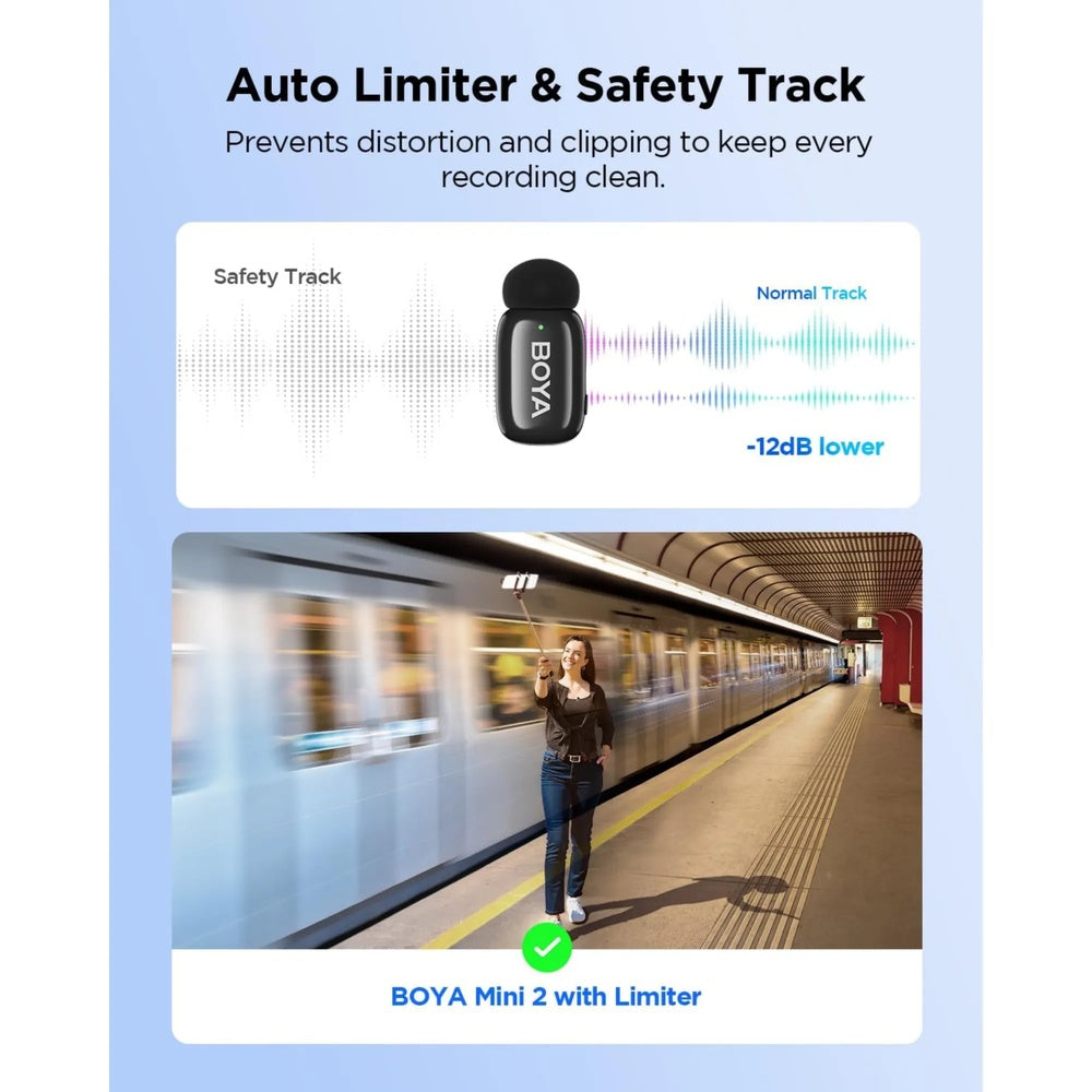 Mini Microfono Inalambrico Boya Cancelacion de Ruido Audio Profesional Alcance 100 metros Lightning y USB-C mini 2-01