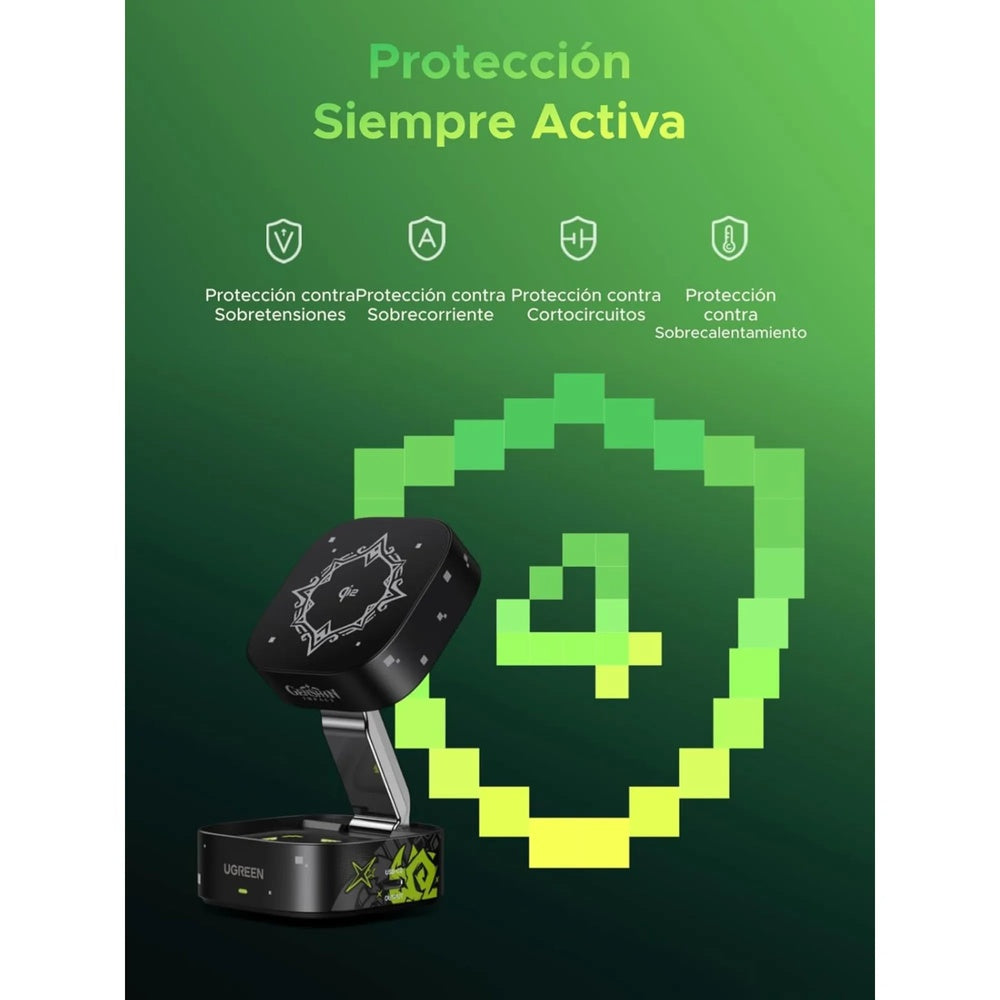 Cargador Ugreen 2en1 Genshin Impact 15W Plegable Portatil Elegante Proteccion Inteligente para Bateria 35316GI