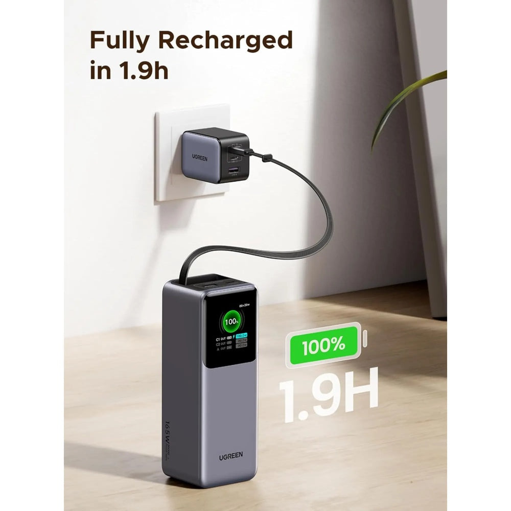 Power Bank Ugreen Nexode 20.000mAh Carga Ultrarapida 100W y 65W Pantalla TFT Inteligente Cable USB-C 55987B