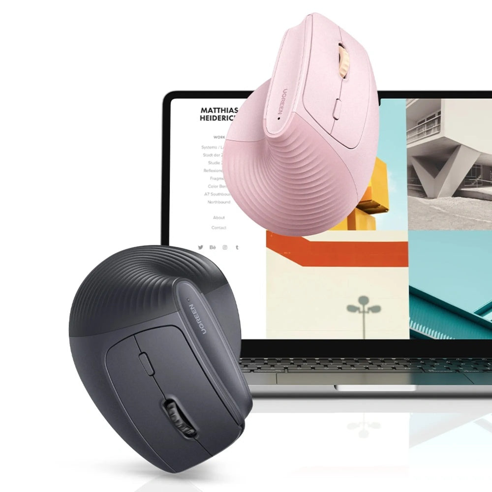 Mouse Ugreen Ergonomico Vertical Inalambrico 2.4GHz Alta Precision Botones Multifuncion 4000DPI color Rosado 55917