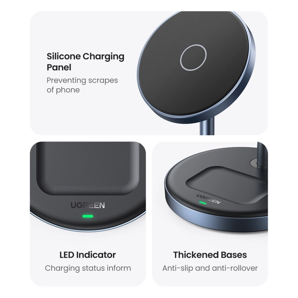 Soporte Ugreen de Carga Magnetica 2 en 1 con Cable USB-C Rotacion 360 Grados 90668