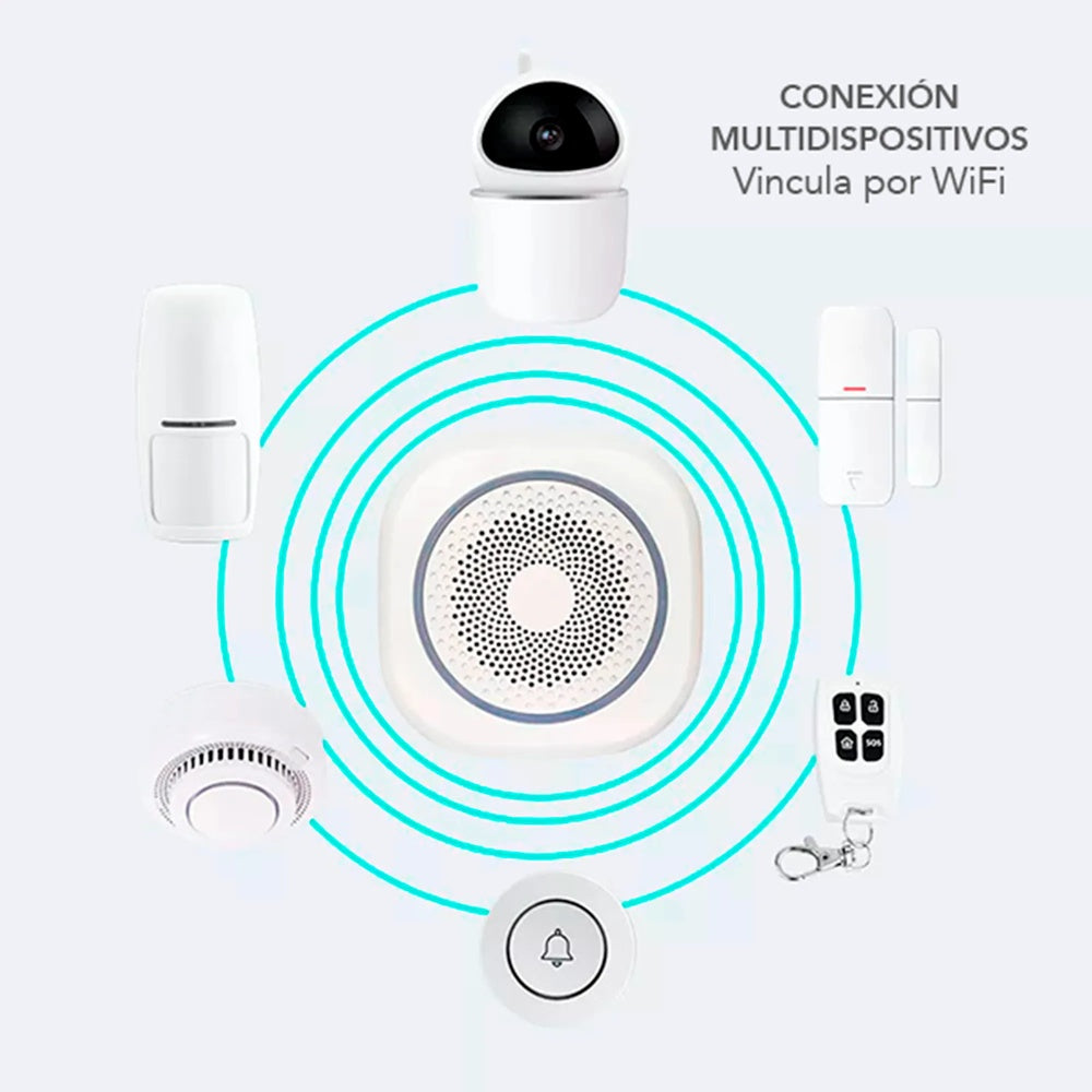 Kit de Alarma Smart Dimax Incluye Hub Sirena Contacto Magnetico Sensor de Movimiento Control Remoto APP Celular R311