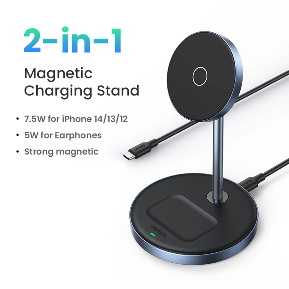 Soporte Ugreen de Carga Magnetica 2 en 1 con Cable USB-C Rotacion 360 Grados 90668
