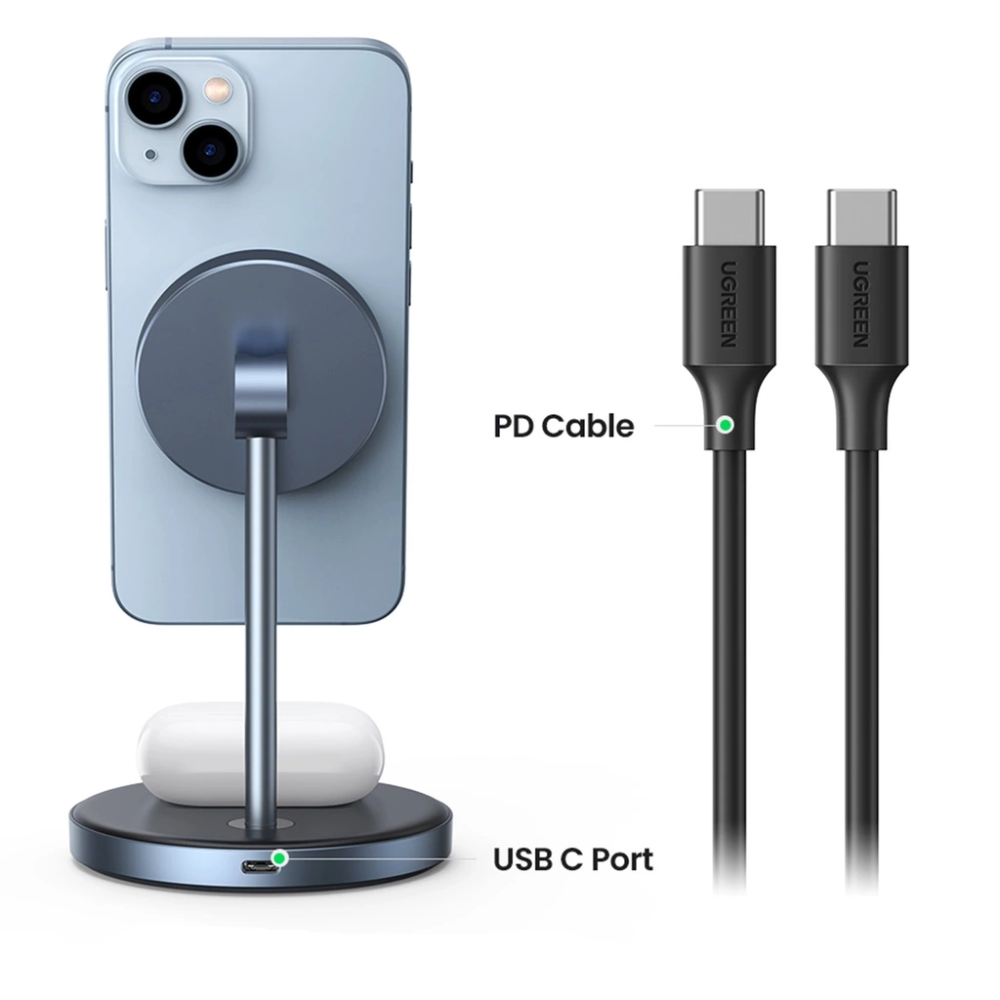 Soporte Ugreen de Carga Magnetica 2 en 1 con Cable USB-C Rotacion 360 Grados 90668
