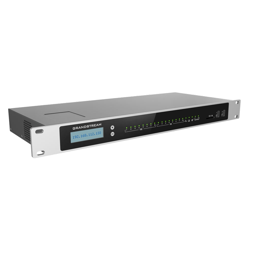 Central IP GranDStream 8 Troncales 8 Puertos FXO 8 Puertos FXS 3000 Cuentas SIP 150 Llamadas Simultaneas 2 Puertos Ethernet Gigabit Soporta Alimentacion PoE UCM6308