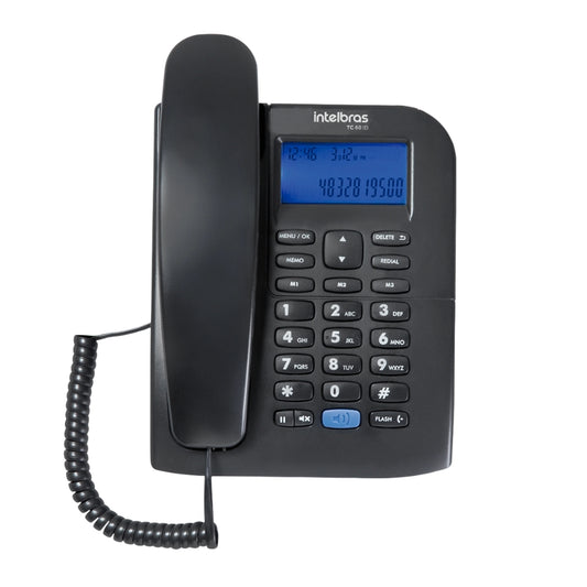 Telefono Intelbras TC 60 ID Analogico Universal Alambrico ID FSK DTMF Identificador de Llamada Instalacion Mesa o Pared con Cable Espiral de 2M 4000074