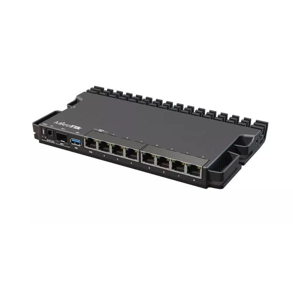 Router Board Mikrotik 7 Puertos Gigabit + 1 Puerto SFP 2.5G CPU Quad Core ARMv8 1.4GHz RAM 1GB DDR4 Soporta PoE In Licencia Nivel 5 RB5009UG+S+IN