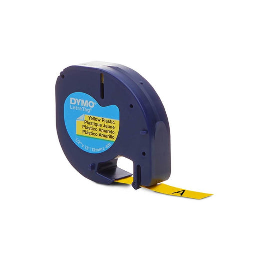 Cinta Dymo Letratag Plastico texto Negro fondo Amarillo 12mm x 4m 91332