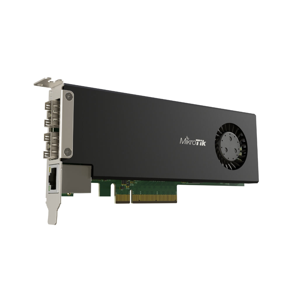 Tarjeta Mikrotik PCI-Express 2 Puertos SFP28 25G + 1 Ethernet Gigabit CPU AL32400 2GHz 64Bits RAM 4GB RouterOS Licencia Nivel 6 CCR2004-1G-2XS-PCIe