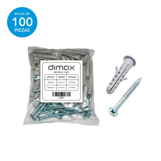 Tornillos con Tarugos #6 Dimax Bolsa de 100 Piezas U001