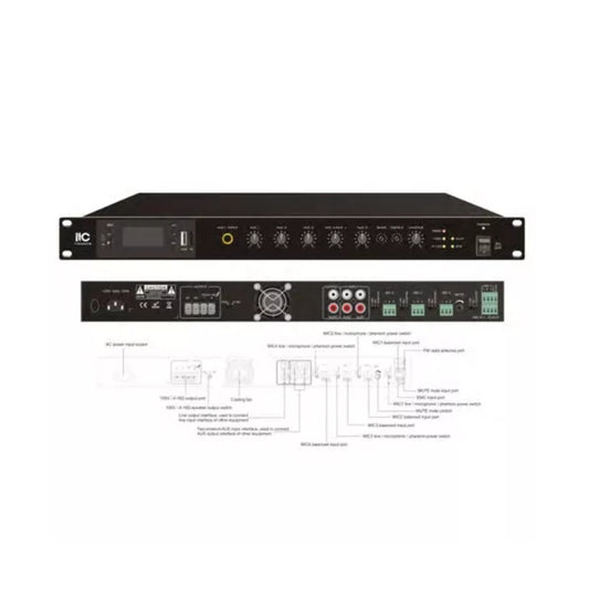 Amplificador ITC Mezclador RMS 60W Clase-D USB SD Tuner y Bluetooth Funcion de Grabadora de Entrada Mic1 y Linea 1 Entrada 1EMC Entrada 2AU T-B60DTB