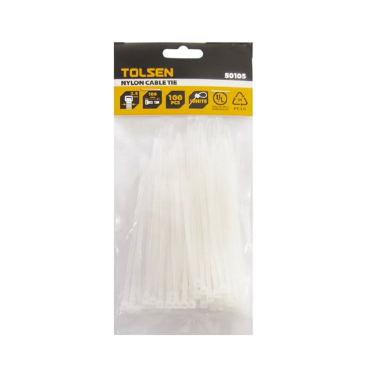 Bolsa de 100 Precintos de Seguridad Tolsen de 2.5mm x 10cm color Blanco 50105
