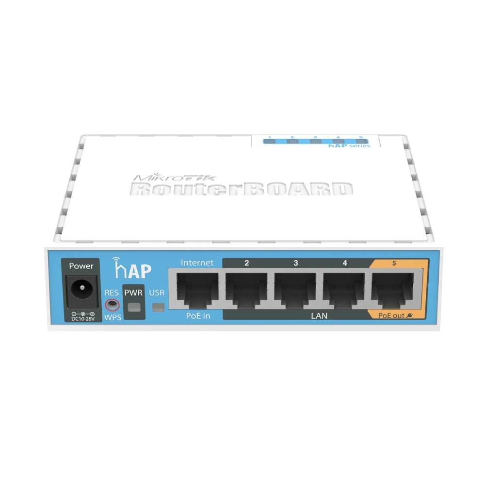 Home Access Point Mikrotik HAP Frecuencia 2.4GHz Antena Interna de 2.5dBi Norma 802.11B/G/N + 5 Ethernet 100Mbps +1xUSB Soporta 3G/4G Licencia Nivel 4 RB951UI-2ND