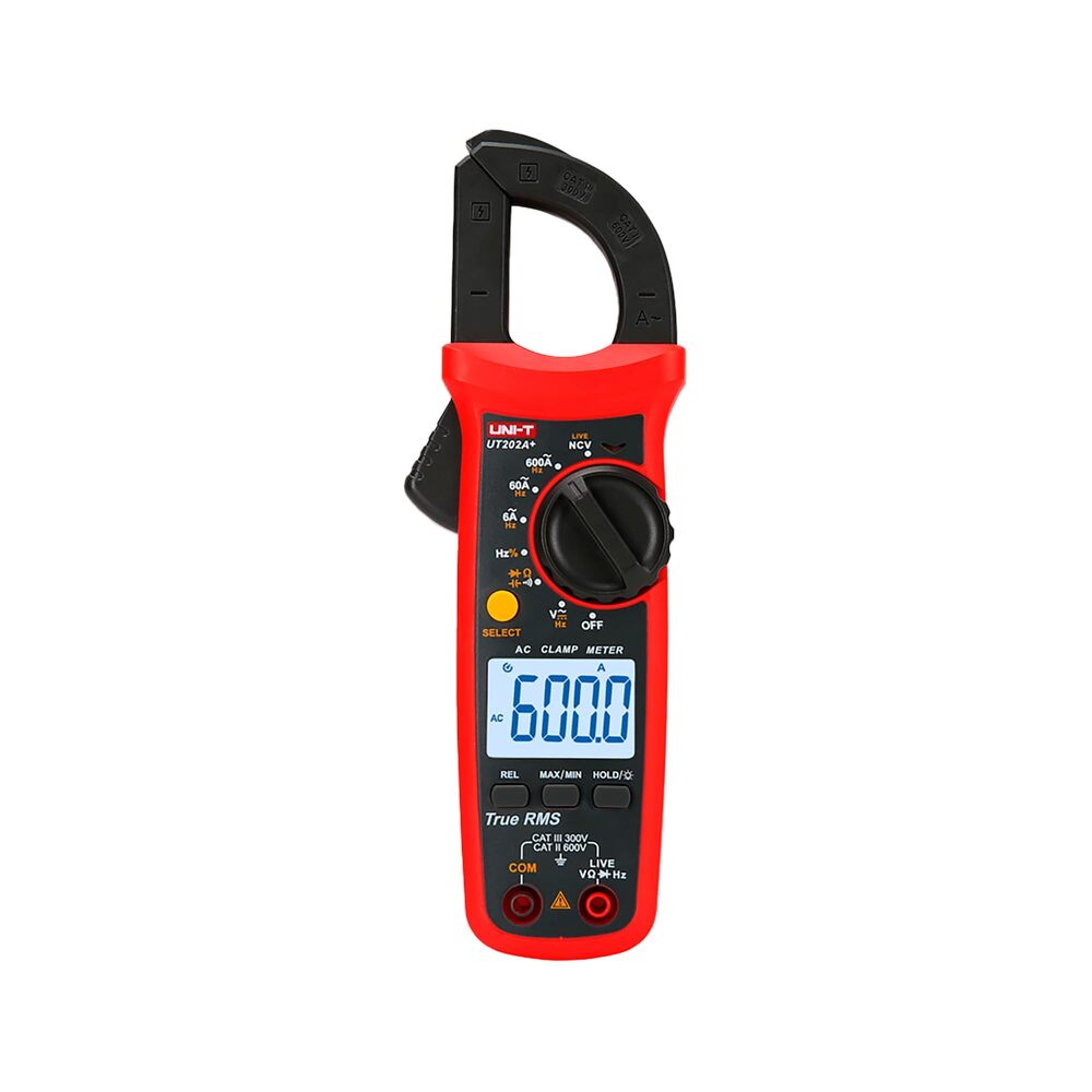 Pinza Amperimetrica Digital Uni-t hasta 600A 600VAC Resistencia Capacitancia UT202A+