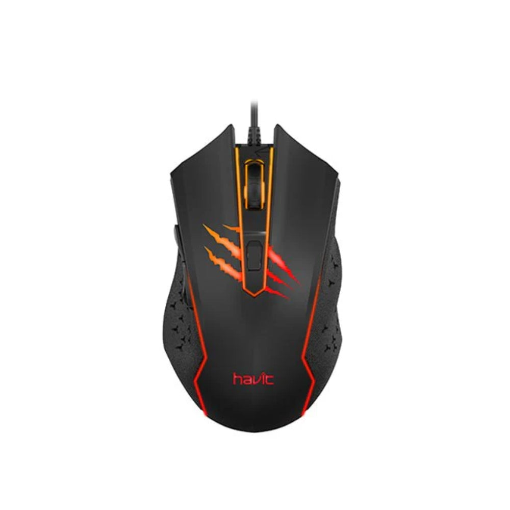Mouse Havit Gamer Cable USB-A Resolucion hasta 2400 DPI de 6 Botones Diseño Ergenomico color Negro MS1027