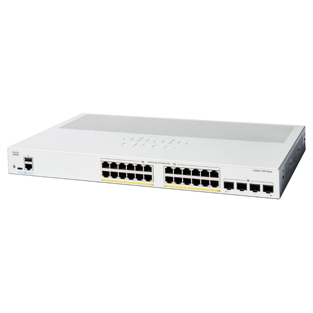 Switch Cisco Catalyst 1200 24 Puertos GE PoE 4x1G SFP PoE+ hasta 195 Watts Rackeable C1200-24P-4G