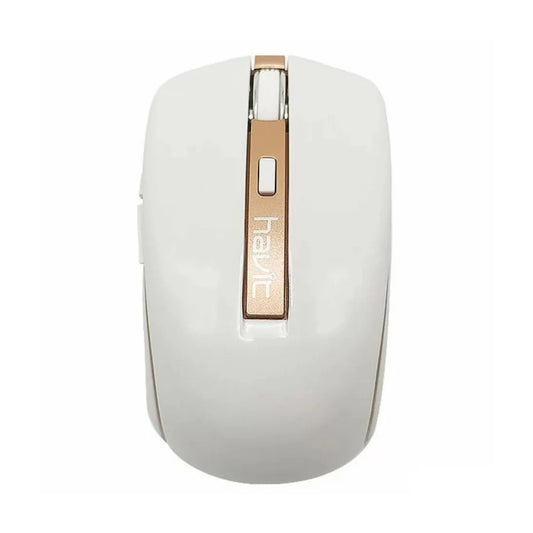 Mouse Havit Inalambrico Resolucion hasta 1600 DPI de 6 Botones Alcance 8 Metros color Blanco y Dorado HV-MS951GT-WG